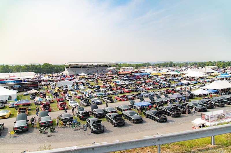 Overhead shot of car show parking lot