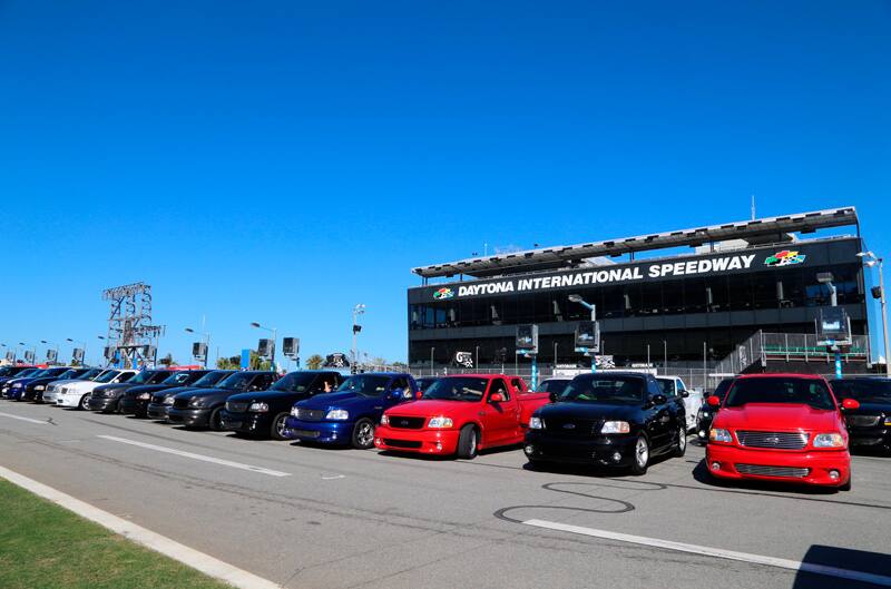 Various SVT Lightning pickups lined up on the road