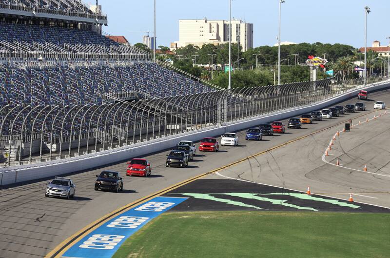 Overhead shot of various SVT Lightning pickups on the track