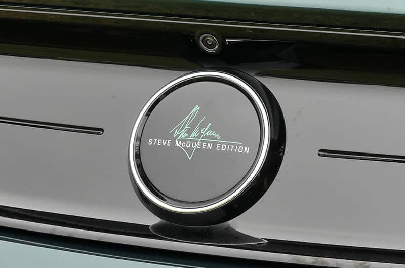 Close up of Steve McQueen signed logo on Mustang