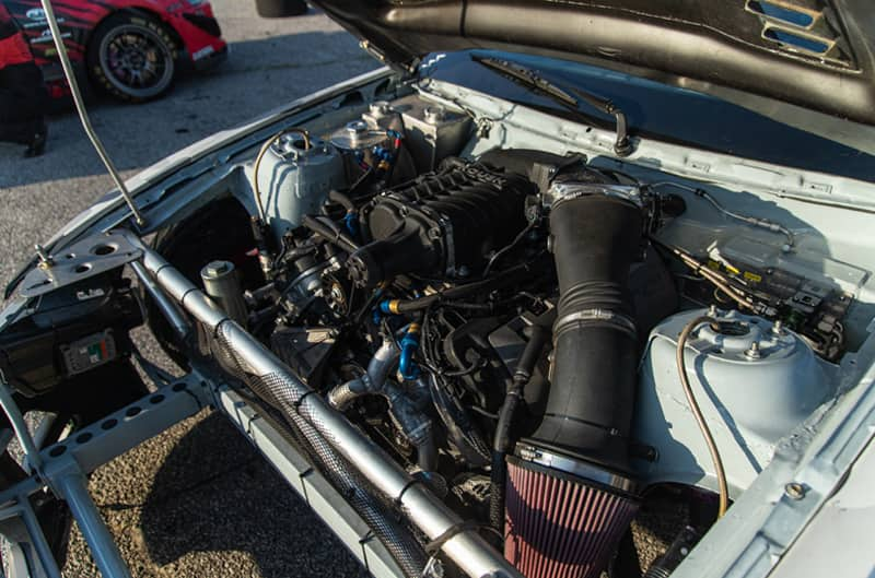 Close up of engine under the hood