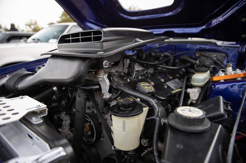 Close up of engine under the hood