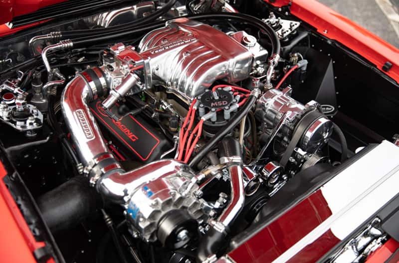 Close up of engine under the hood