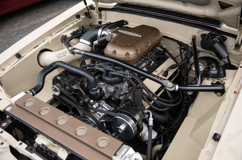 Close up of engine under the hood