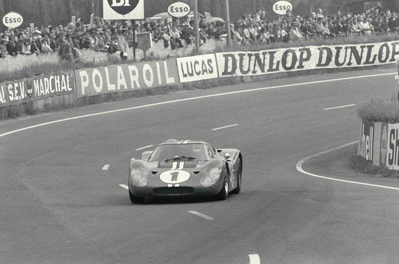 Black and white photo of GT driving on the track