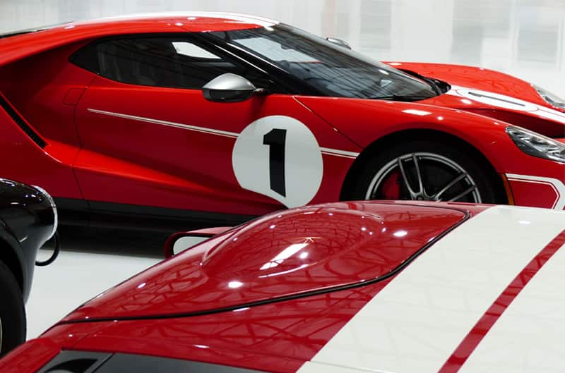 Profile of the red GT40 in the garage