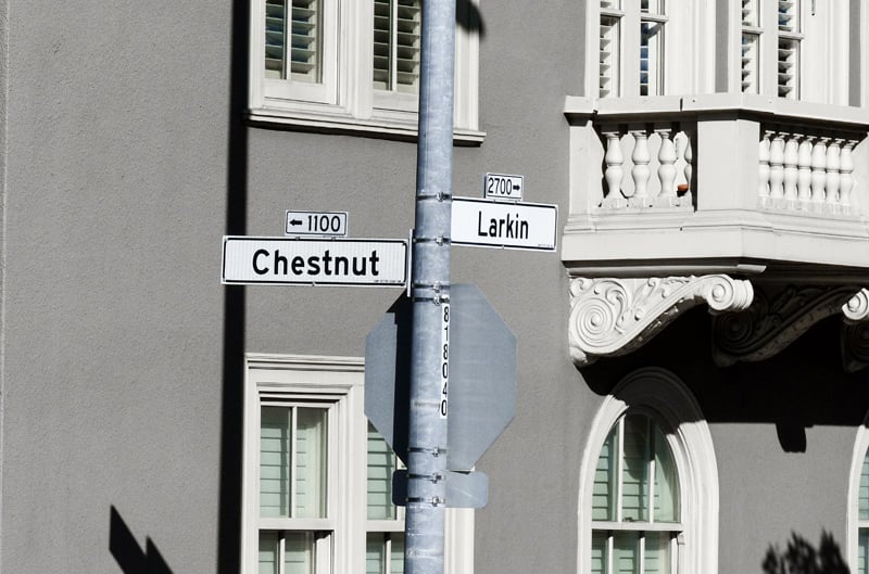 Street signs for Chesnut and Larkin