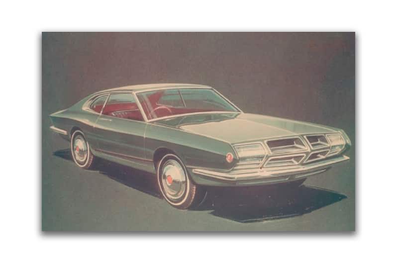 Drawing of front profile of a green Mustang