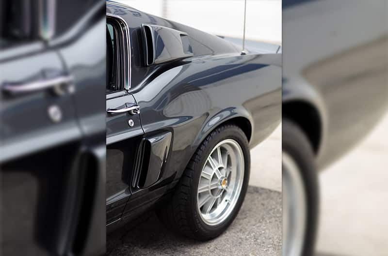 Close up rear side of black Shelby Mustang