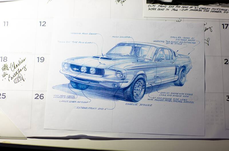 Blue sketch of a Shelby Mustang GT