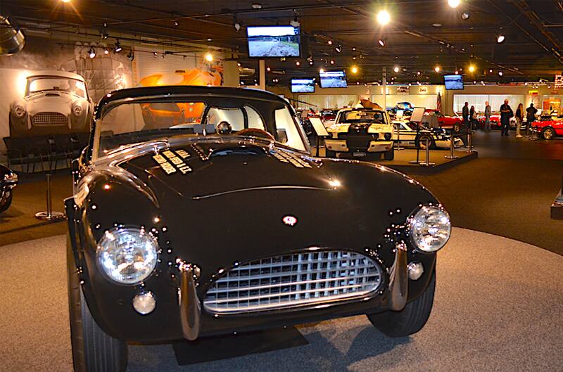 Front of black Shelby Coba on display in museum