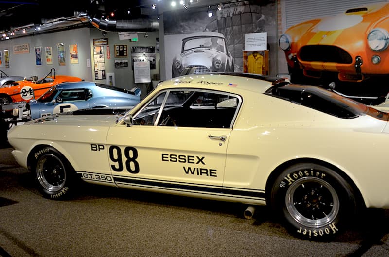 Profile of white GT 350 on display in museum