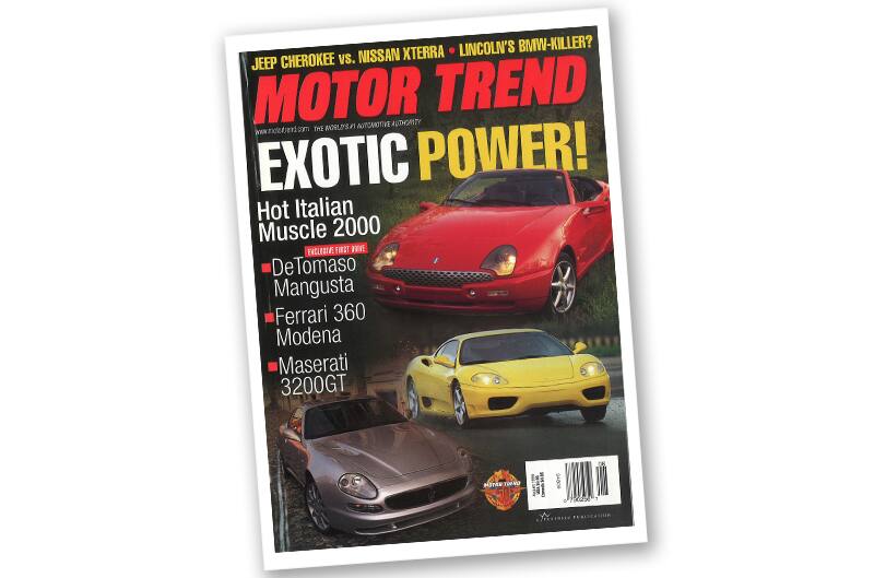 Front cover of Motor Trend magazine with three sports cars