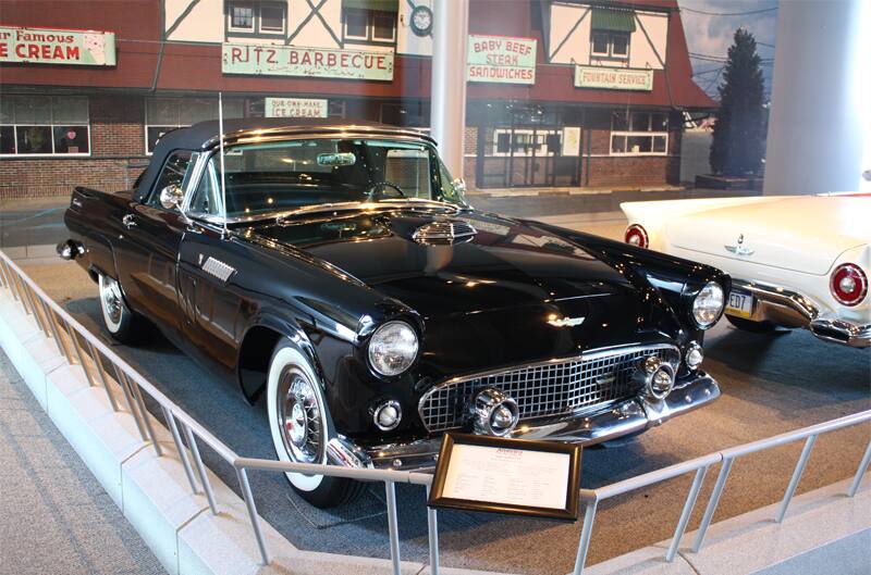 Front of a black Thunderbird on display