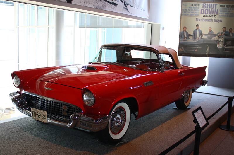 Front profile of red Thunderbird on display