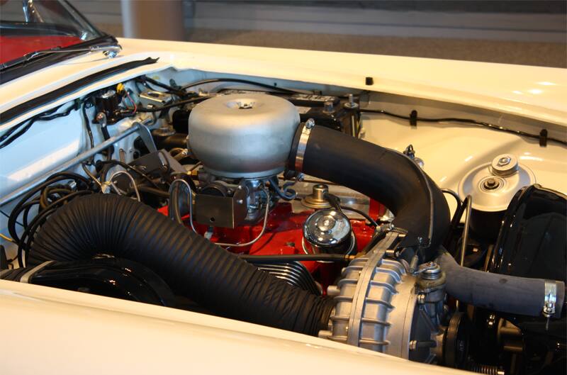 Close up of engine under the hood