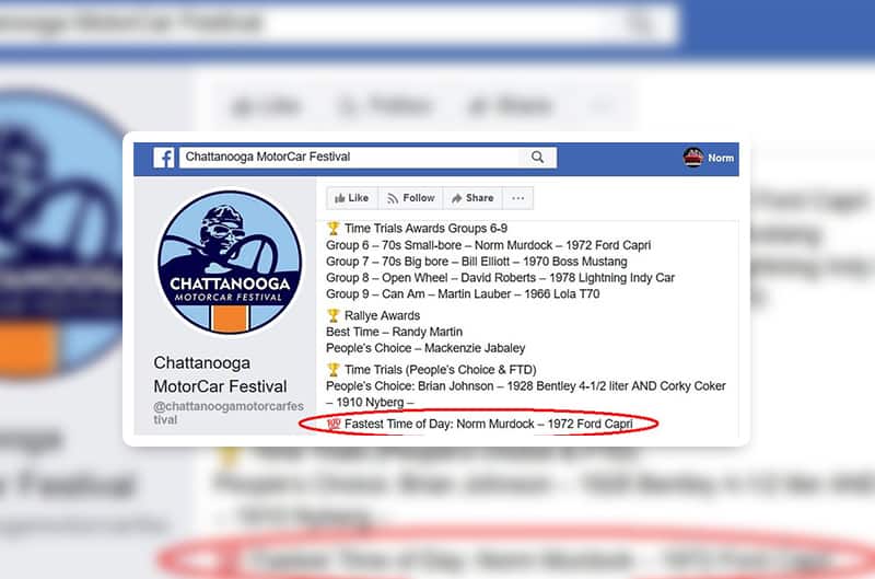 Screenshot of Facebook Search of Chattanooga MotorCar Festival