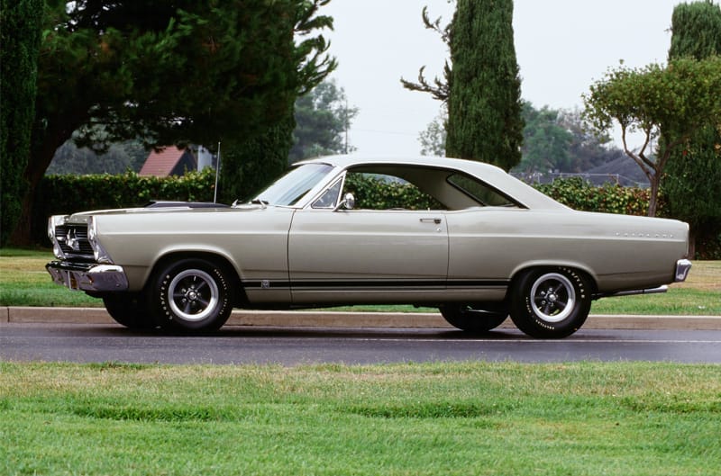 Profile of white Fairlane GTA parked on the road