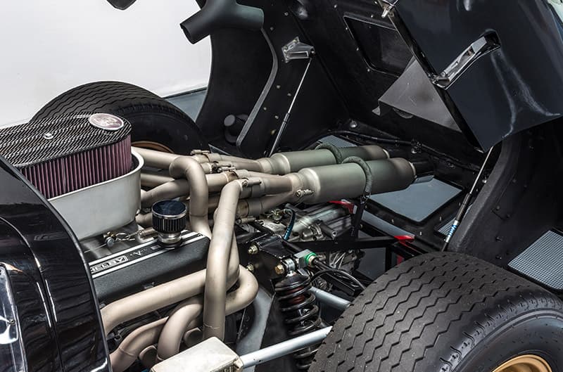 Black GT40 engine bay photo from drivers side