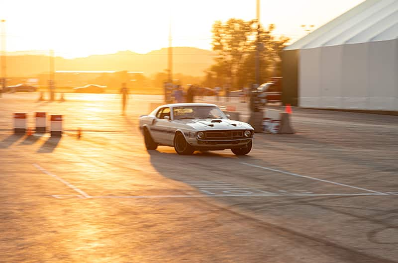 White 1971 GT500 participating in barrel races