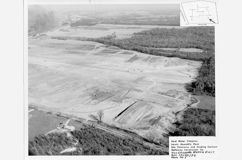 Aerial photo of land before plant was bulit