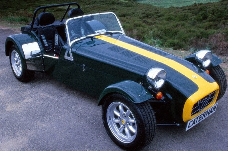 Open wheel Lotus Seven dark green with yellow stripe and nose
