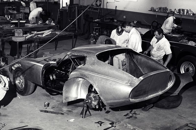Shelby vehicle being assembled black and white photos