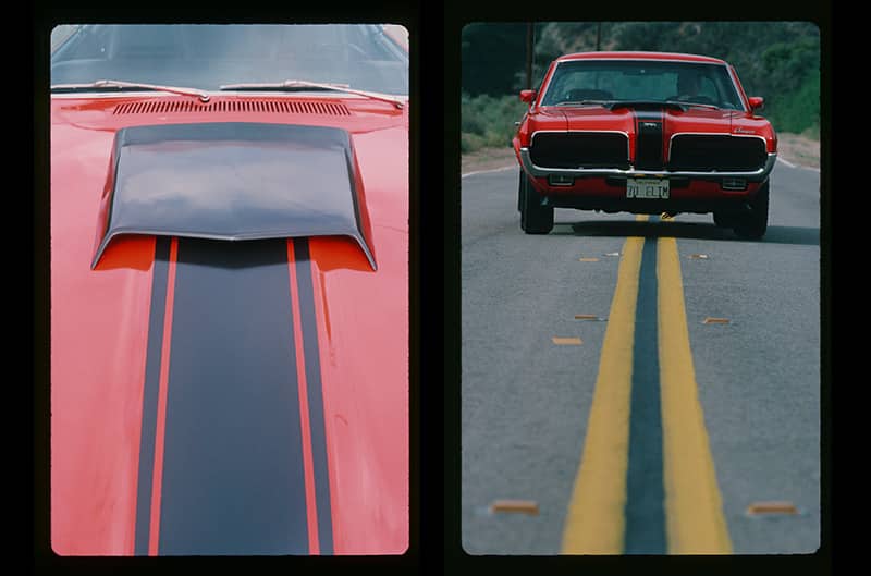 Side by Side photo of stripes on left and front end photo on right