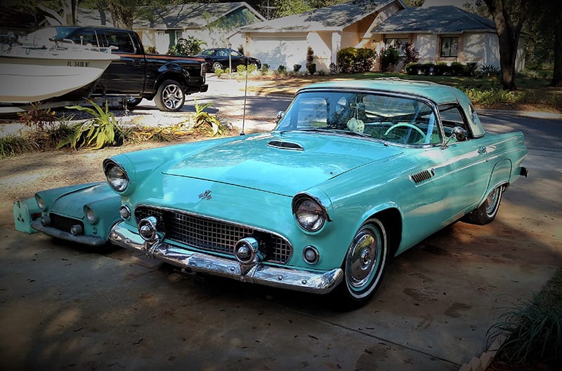 Light blue thunderbird with small scale version next to it