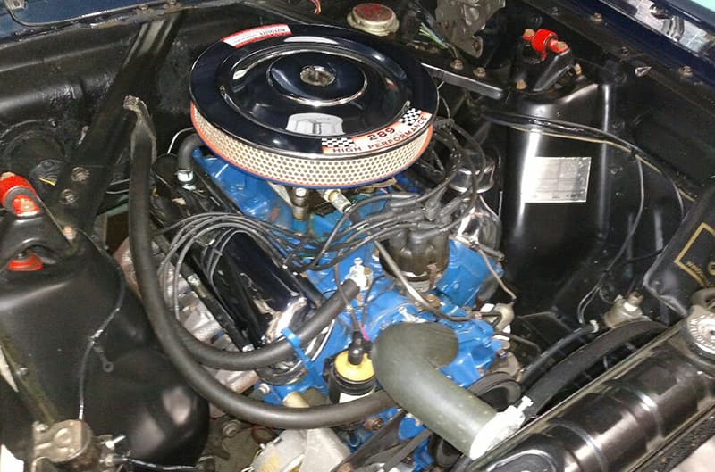 Engine bay of 1966 Mustang with 289 Engine