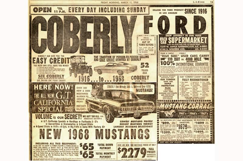 Coberly Ford advertisement from 1960's