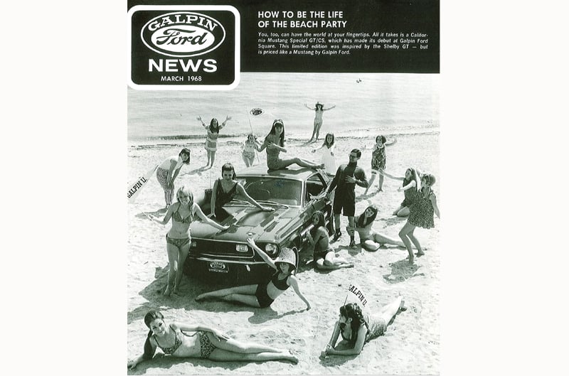 Galpin Ford advertisement for Mustang being a beach cruiser