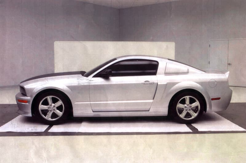 Clay model of S197 Mustang in black and white from side