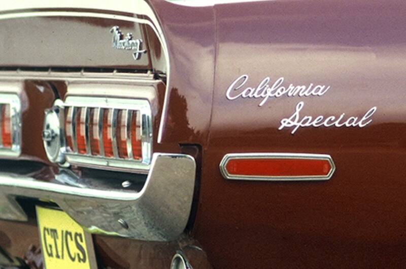 Close up of passenger rear quarter panel with California special branding and taillights