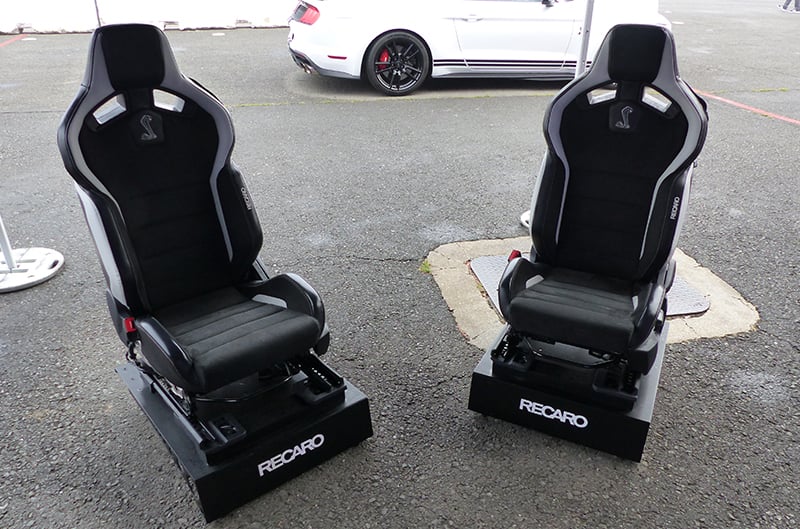 Recaro seats of the GT500 on stands on the ground