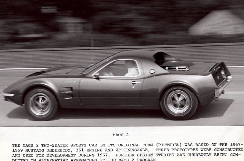This is from an internal report.  Such reports were used to update the status of projects and, possibly, to ‘sell’ a project to management. In this case it appears to be summarizing the early Mach 2 program and promoting a second-generation Mach 2 proposal. Lee Dykstra, one of Kar-Kraft’s chassis engineers, is driving the red prototype on the banked high-speed section of the Dearborn Proving Grounds.