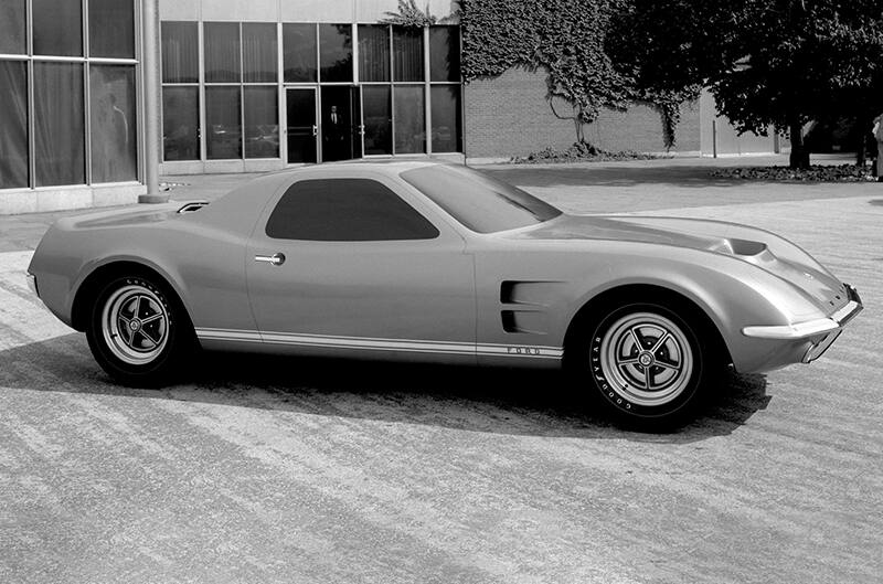 Black and white image of Mach 2 Concept at Ford PDC