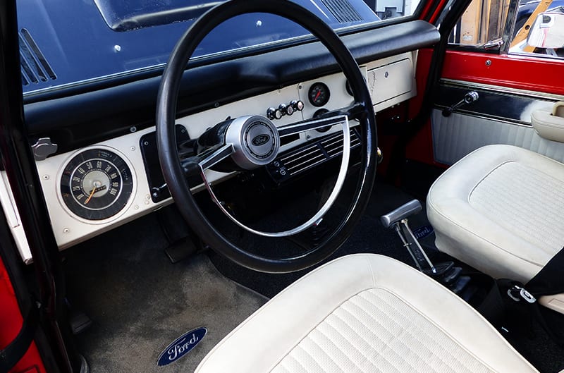 White and black interior of Stroppe Bronco