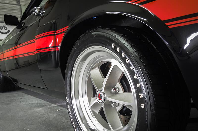 Close up of replica GT500 wheels