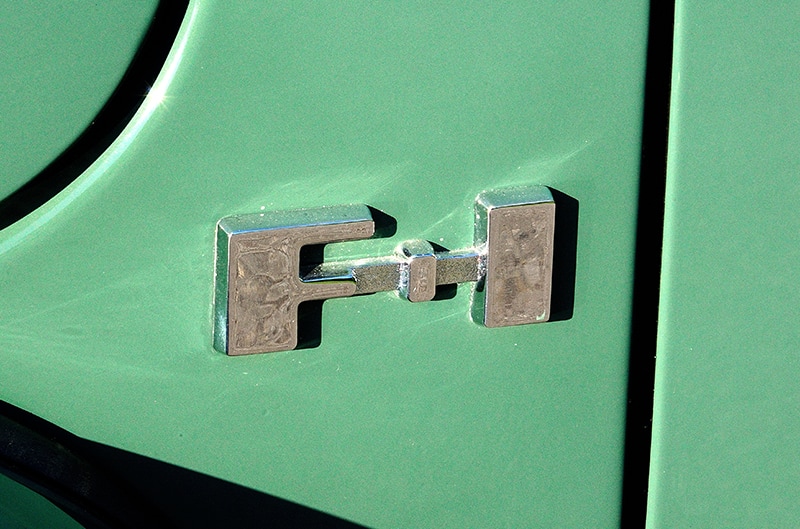 Close up on F1 badge on side of truck