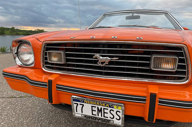 Front grille of mustang II with marker lights