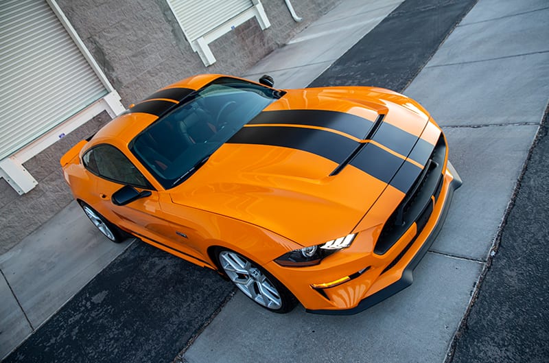 Orange Shelby GT high angle photo