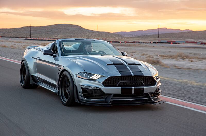 Shelby Convertible at speed on track