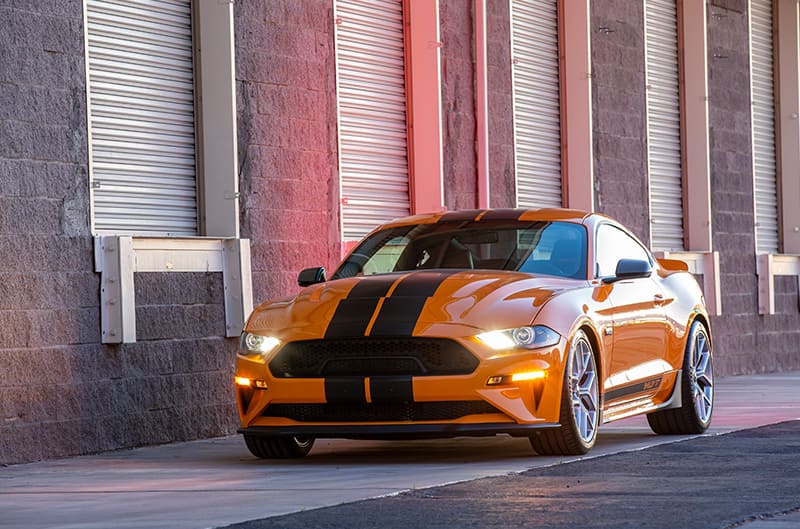 Shelby GT Photo at dusk with lights on