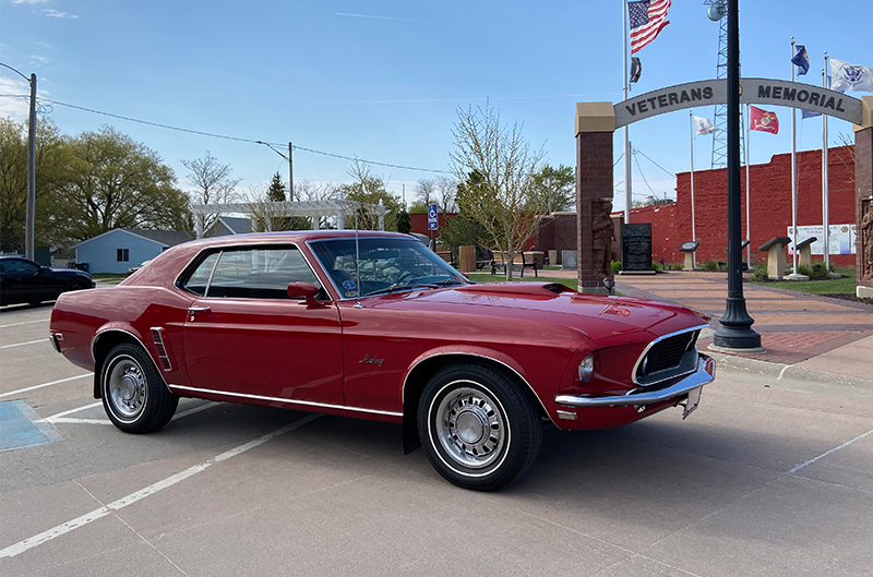 Red late '60s mustang
