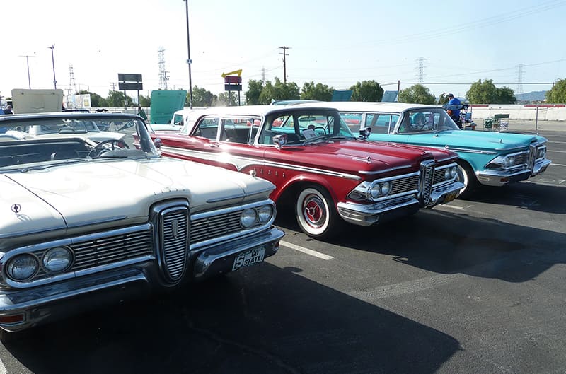 Three Ford Edsels parked in show field