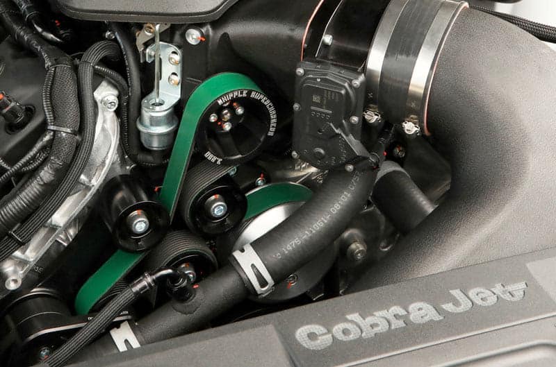 A closer view of the special 5.2-liter Coyote V8 engine
