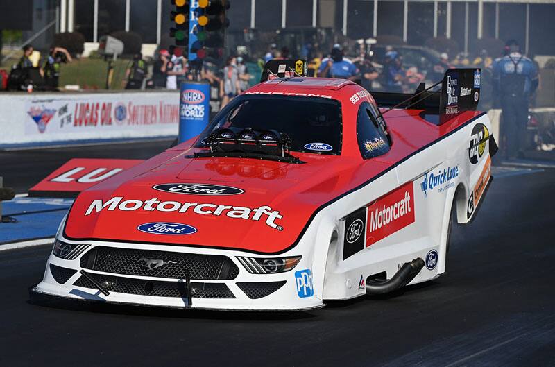 NHRA Nitro Funny Car Mustang on the drag strip