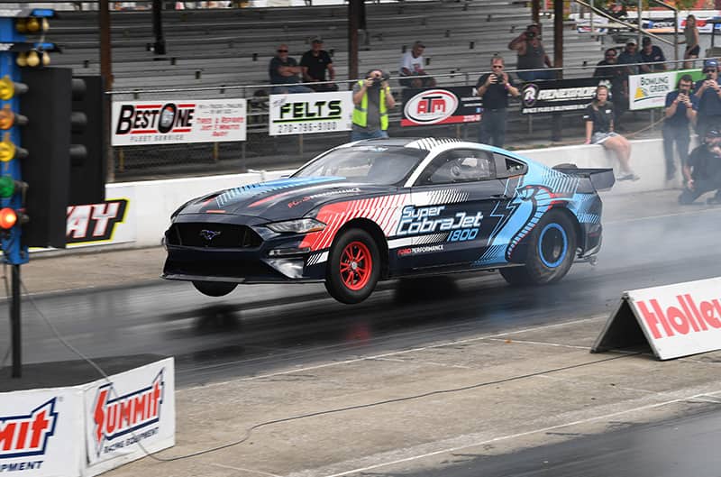 Electric Mustang on the drag strip for record pass