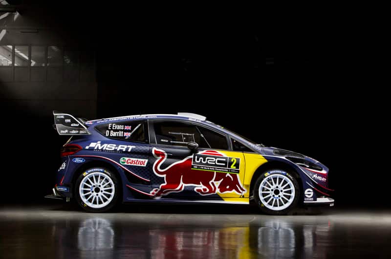 A side view of the Red Bull Ford Fiesta